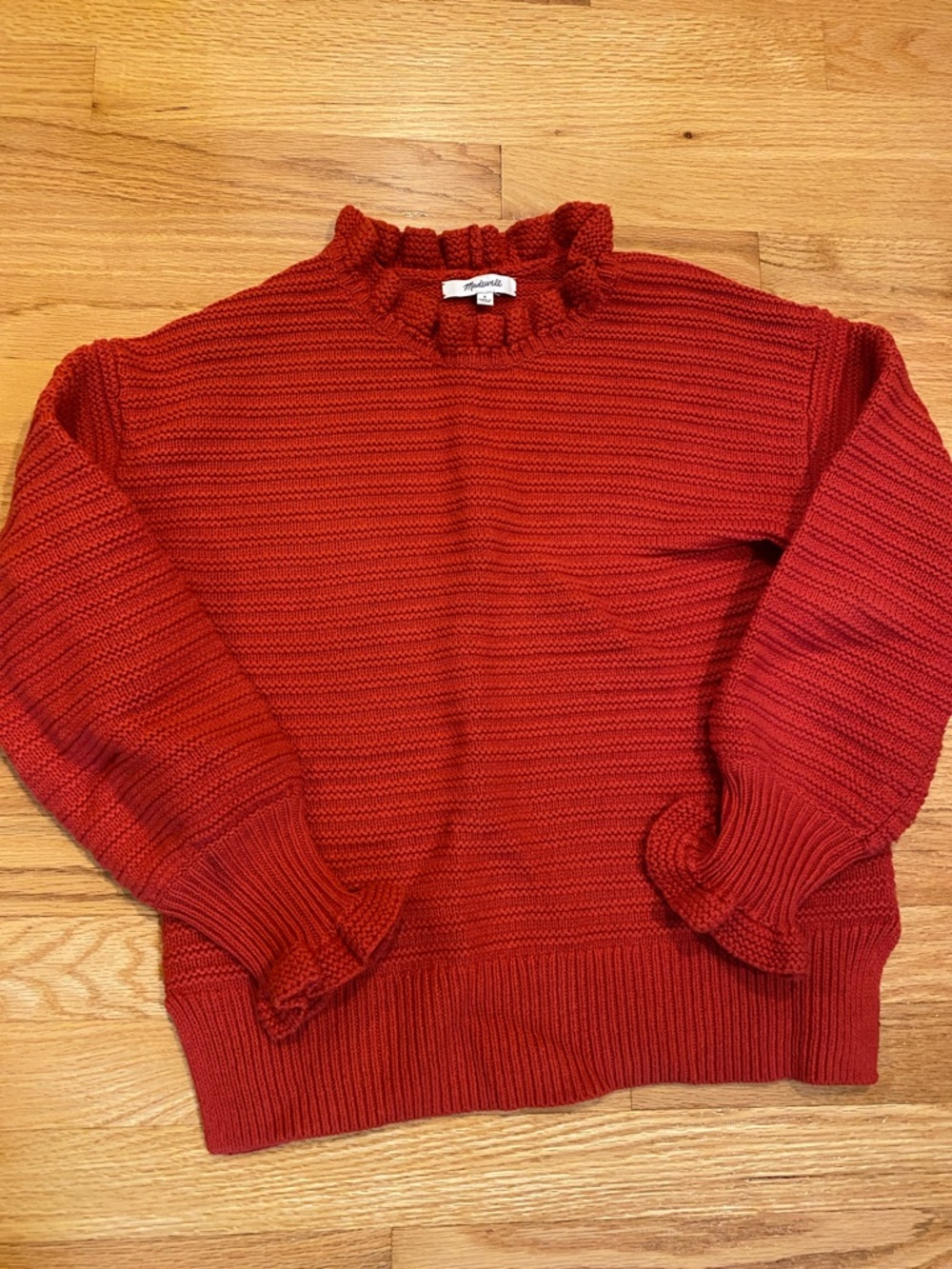 Madewell Red Ruffle Knit Sweater